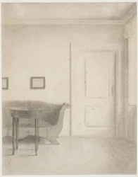 Interior with Sofa and Small Table, Right a Door