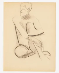 Seated Male Model. A Light Sketch, Possibly Counter-Proof of the Same Model in the Same Position on Verso