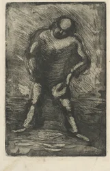 Squatting Man with Hat in Hand