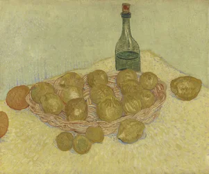 Basket of lemon and bottle