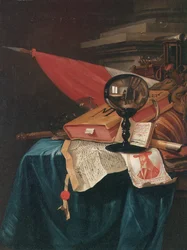 Vanitas Still Life with the Artist at His Easel Reflected in a Crystal Ball