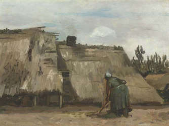 A Peasant Woman Digging in Front of Her Cottage