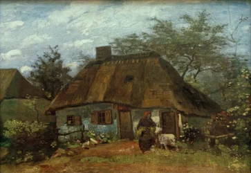 Farmhouse and Woman with Goat