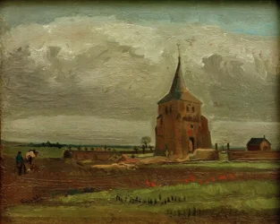 The Old Cemetery Tower in Nuenen with Plowing Farmer
