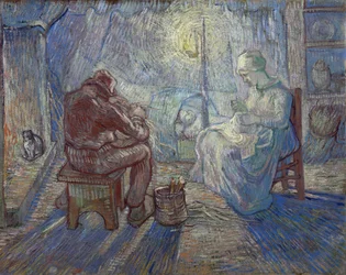 “Night”. Peasant family in an interior - after Millet
