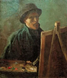 Self-Portrait with Dark Fur Hat at the Easel