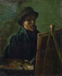 Self-portrait at the easel by Vincent van Gogh (1853-1890). Size: 46.5 x 38.5