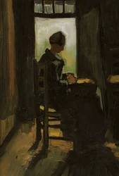 Woman Seated Before an Open Door, Peeling Potatoes, 1885