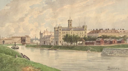 The Weissgärber Lände in Vienna with the Danube Steamship Building