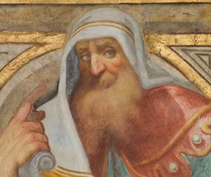 Central Nave, Plume Fourth North Span, Vincenzo Campi 1573, Bust with Prophet (detail)