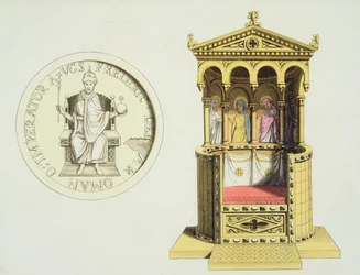 Coin and throne of Frederick Barbarossa (c.1123-90) from 