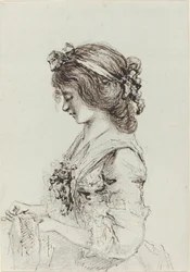A Young Woman Sewing
