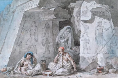 Egyptian Family Outside an Ancient Tomb, 19th Century