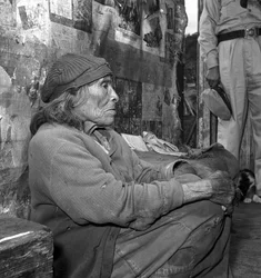 Old woman in Tierra del Fuego, indigenous Fuegians aka Yaghan people