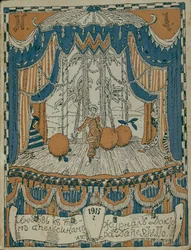 Sketch of the program page for the play The Love for Three Oranges by C. Gozzi