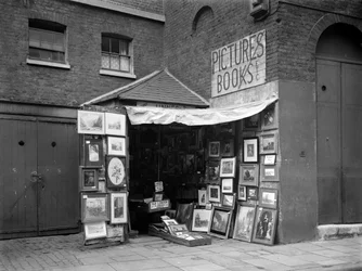 Framed Pictures Displayed Outside a Second Hand Book and Picture Shop, London