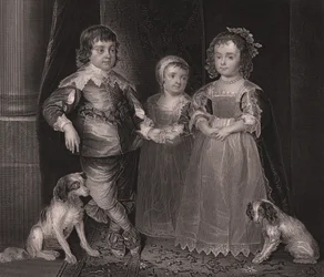 Charles, James and Henrietta, children of Charles I of England, engraving from Payne