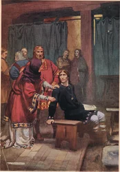 The Queen tries to comfort Hamlet, from 
