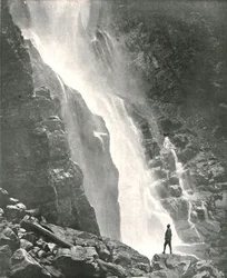 A waterfall in the hill district, Dehra Dun, India, 1895