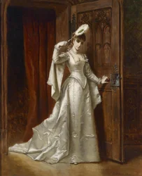Elegant Lady in White Damask Dress