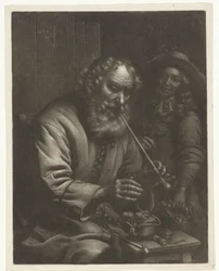 Old Man Smoking and Warming His Hands