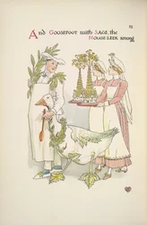 A Chef Holding a Goose, Two Ladies Carrying Trays