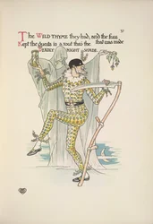Deadly night shade. A man wearing a mask, a yellow costume and holding an egg timer and a scythe