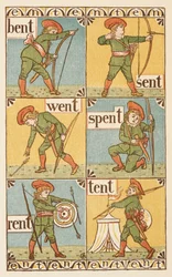 Rhyming words ending in the letter T. A boy with a bow and arrow. The Golden primer