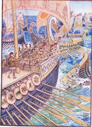 Ship dashed against ship, till the Persian dead strewed the deep like flowers, illustration from The Story of Greece