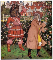 The Father of the Beautiful Picks Roses in the Garden of the Beet. Illustration by Walter Crane in 
