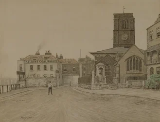 Alldins Coal Wharf and Chelsea Old Church, London