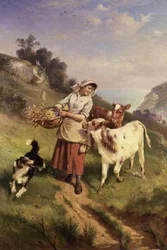 Girl with Two Calves