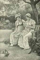 Jane Austen, Sewing, with Her Sister Cassandra in the Rectory Garden