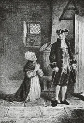 Elspeth and Lord Glenallan, illustration for Antiquary, historical novel by Walter Scott