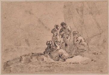 Group of Fisherfolk Beside the Sea Shore