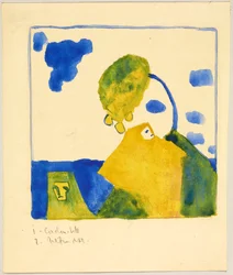 Two Figures in Front of Hill with Tree