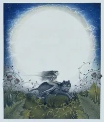 Scottish Witch on a Black Cat