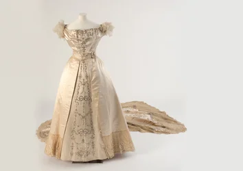 Cream Silk Embroidered Court Dress and Train