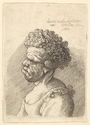 Bust of a Deformed Woman with Curly Hair in Profile to the Left