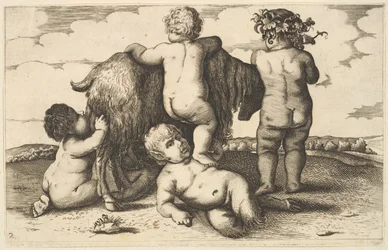 Four Boys, a Young Satyr and a Goat Copy