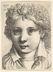 Head of a young girl wearing a jeweled headdress