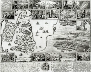 Map of Civil War England and a View of Prague, 1632