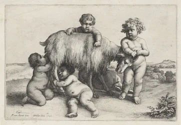 Four Boys, a Satyr and a Goat Standing to the Right (series title: Putti and Satyrs)