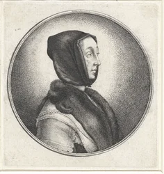 Woman with Black Headscarf and Fur Stole