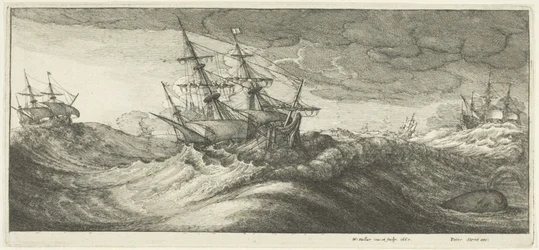 Warships and a Spouting Whale