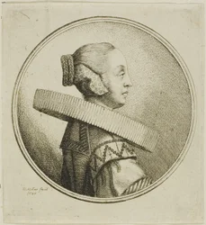 Woman with Circular Lace Ruff in Profile to Right