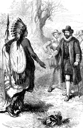 Reception of a Narragansett Warrior by John Winthrop, Massachusetts