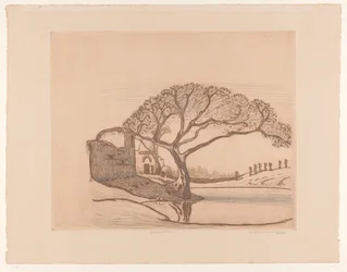Houses, Tree by Pond, and Women with Water Jugs on Their Heads (Near Cairo)