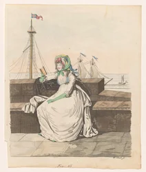 Woman Reading on a Quay, Sailing Ships in the Background