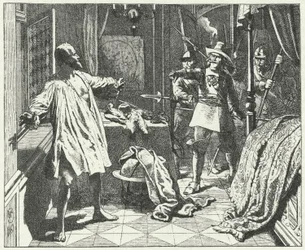 The murder of Albrecht von Wallenstein, Bohemian general in the army of the Holy Roman Empire in the Thirty Years War